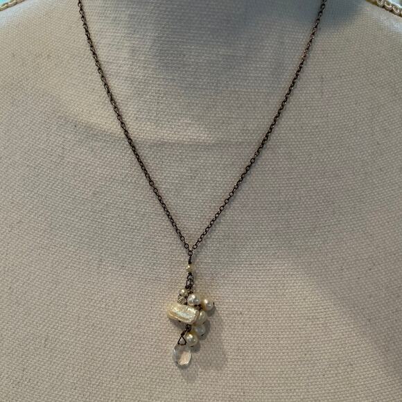 Sarah Cornwell Sterling Silver Freshwater Pearl Cluster Drop Necklace - Picture 1 of 4